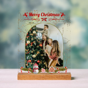 Modern Stylish Christmas Script Family Photo Acrylic Sign