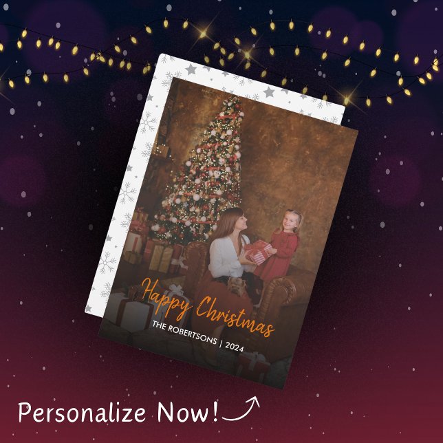 Modern Stylish Christmas Script Family Photo Holiday Card (Creator Uploaded)