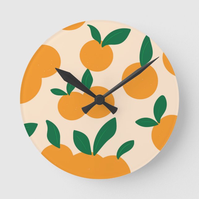 Modern Stylish Citrus Fruit Oranges Pattern Round Clock (Front)