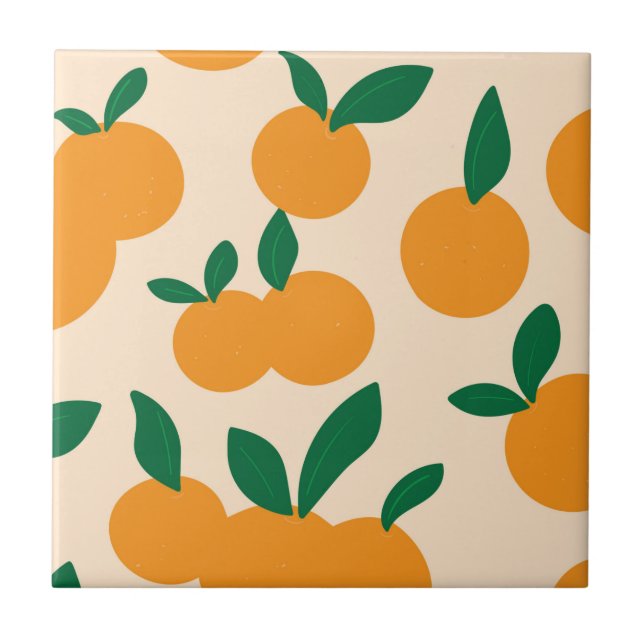Modern Stylish Citrus Fruit Oranges Pattern Tile (Front)