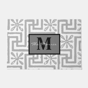 Modern stylish classy greek key monogram grey cute doormat