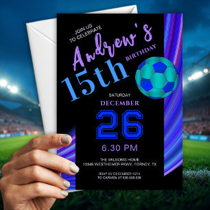 Modern Stylish Colorful Purple Soccer Birthday Invitation