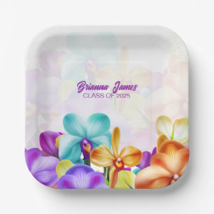 Modern Stylish Colourful Orchids Paper Plates