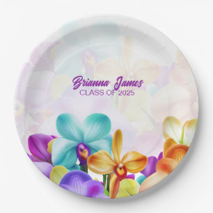 Modern Stylish Colourful Orchids Paper Plates