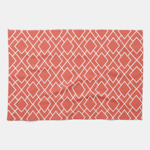 Modern Stylish Coral Pink Diamond Pattern Tea Towel