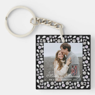 Modern Stylish couple photo Silver Diamonds frame Key Ring