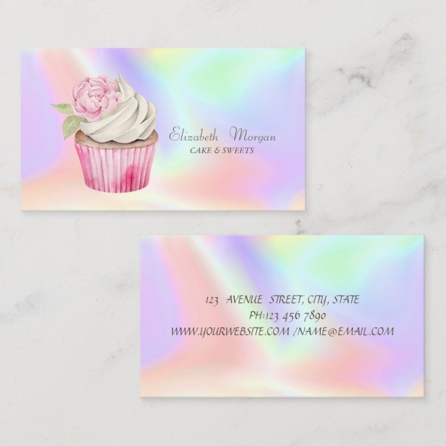  Modern Stylish Cupcake Flower Holographic Business Card (Front/Back)