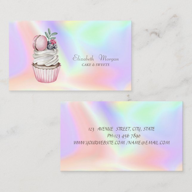  Modern Stylish Cupcake,Macaron Holographic Business Card (Front/Back)