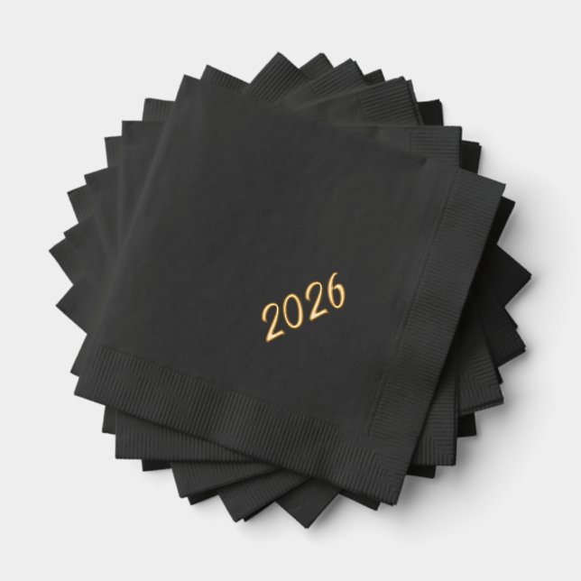 Modern Stylish Custom 2026 New Years Party Gold Foil Napkins (Insitu (Stacked))