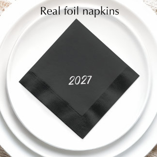 Modern Stylish Custom 2027 New Years Party Silver Foil Napkins