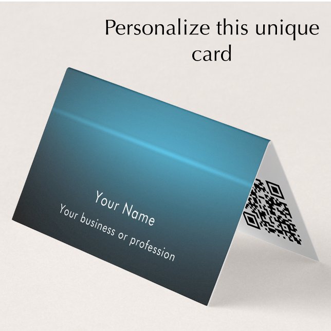 Modern Stylish Custom Text QR Code Technology Business Card (Personalize this unique modern blue turquoise and black business card template. Add QR code.
)