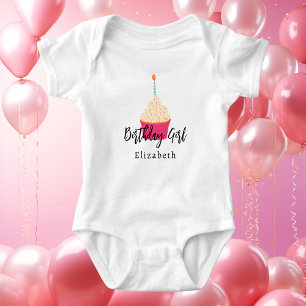 Modern Stylish Cute Baby Girl 1st Birthday Bodysuit