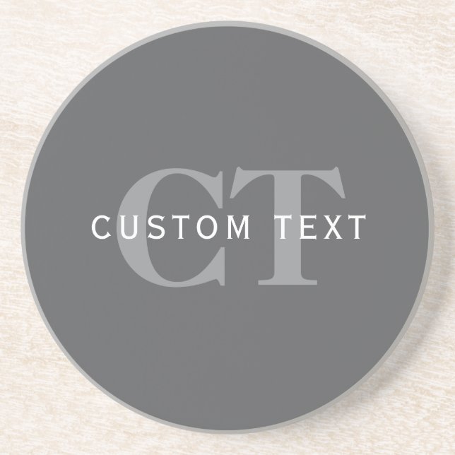 Modern Stylish Dark Grey Monogram & Name Coaster (Front)