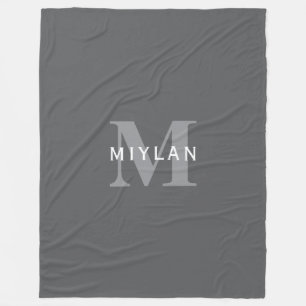 Modern Stylish Dark Grey Monogram & Name Fleece Blanket