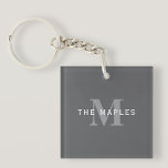 Modern Stylish Dark Grey Monogram & Name Key Ring<br><div class="desc">Customisable name and monogram design,  edit as you like!</div>