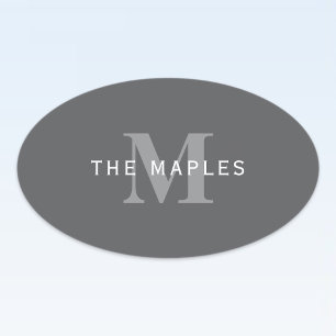 Modern Stylish Dark Grey Monogram & Name Oval Sticker