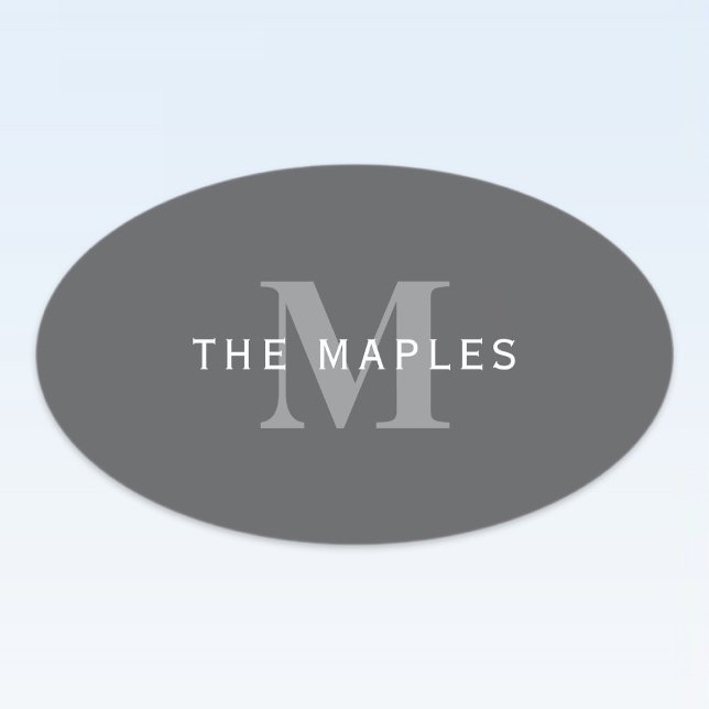 Modern Stylish Dark Grey Monogram & Name Oval Sticker (Creator Uploaded)