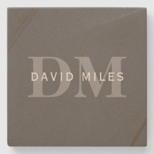 Modern Stylish Dark Grey Monogram & Name Stone Coaster