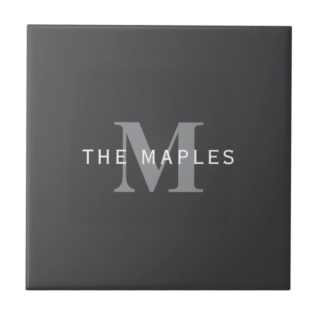 Modern Stylish Dark Grey Monogram & Name Tile (Front)