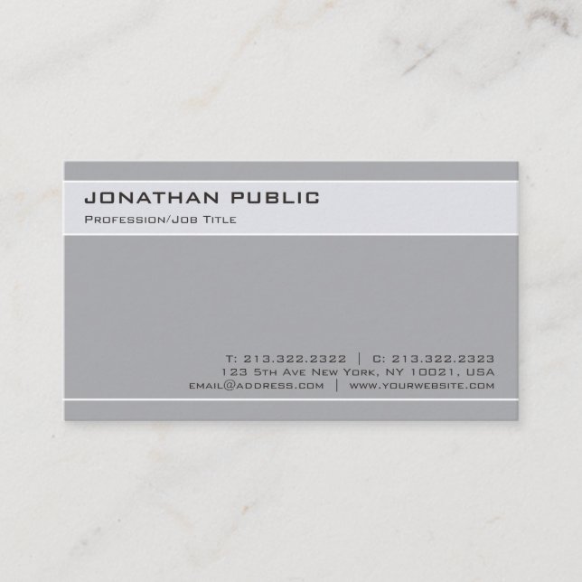 Modern Stylish Design Grey Minimalistic Plain Business Card (Front)