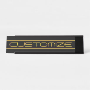 Modern Stylish Editable Gold Text & Line Stripes Desk Name Plate