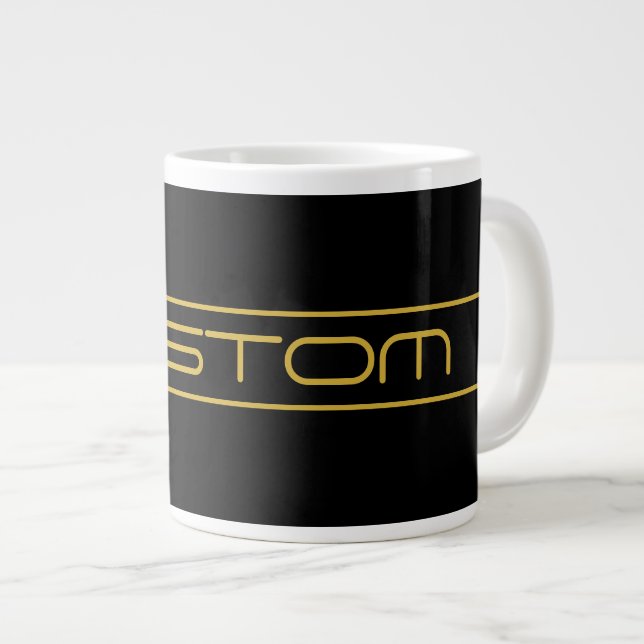Modern Stylish Editable Gold Text & Line Stripes Large Coffee Mug (Front Right)