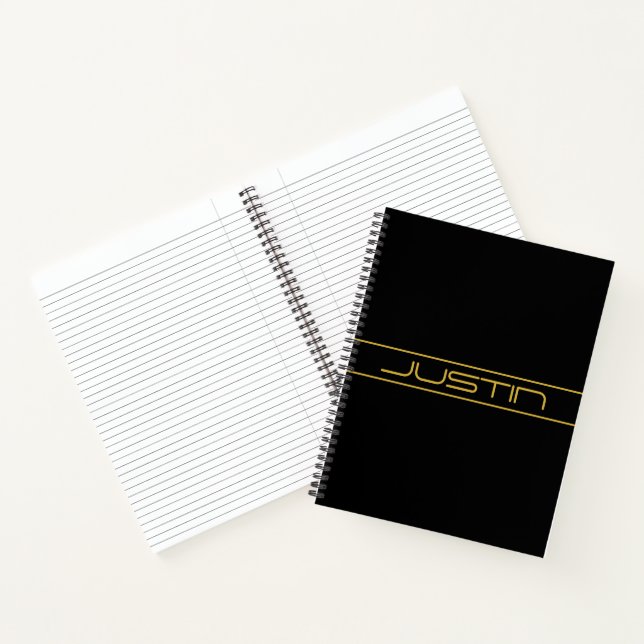 Modern Stylish Editable Gold Text & Line Stripes Notebook (Inside)