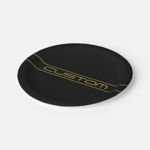 Modern Stylish Editable Gold Text & Line Stripes Paper Plate