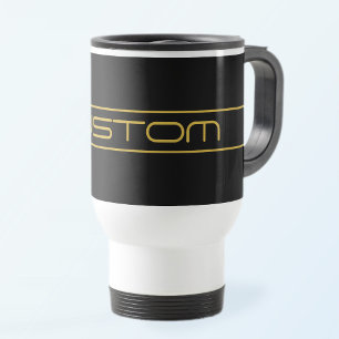 Modern Stylish Editable Gold Text & Line Stripes Travel Mug