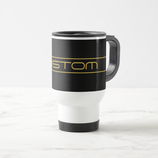 Modern Stylish Editable Gold Text & Line Stripes Travel Mug (Front Right)