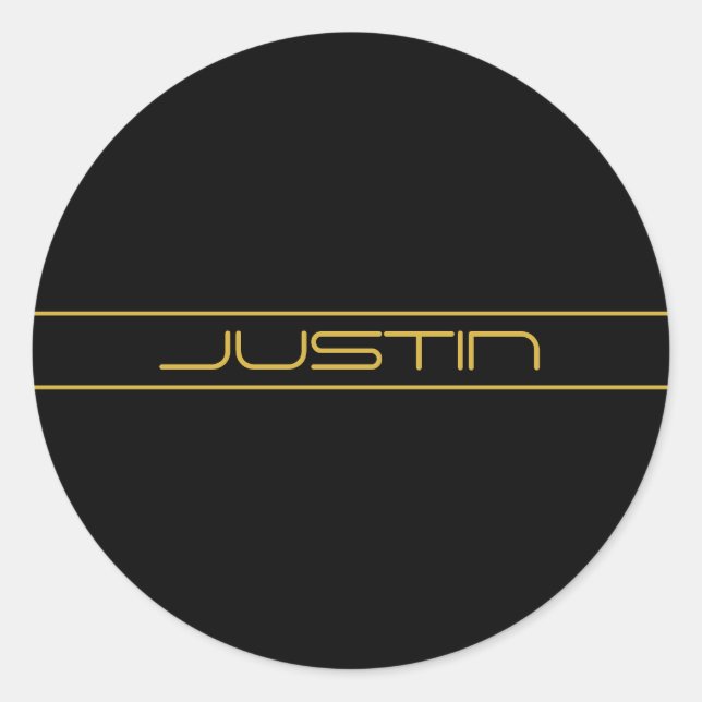 Modern Stylish Editable Gold Text & Stripes Classic Round Sticker (Front)