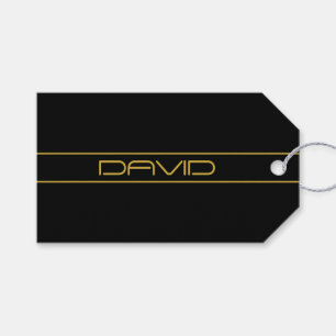 Modern Stylish Editable Gold Text & Stripes Gift Tags