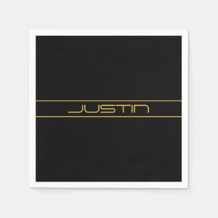 Modern Stylish Editable Gold Text & Stripes Napkin