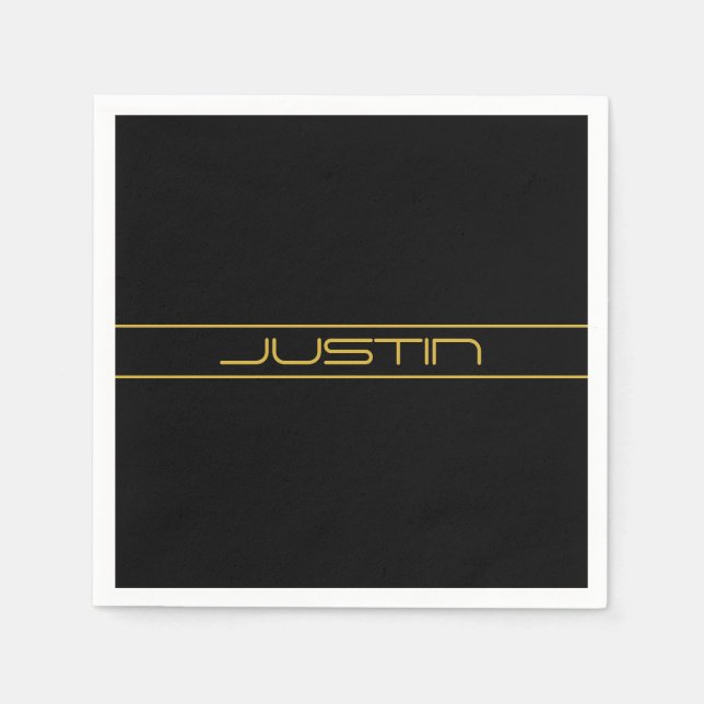 Modern Stylish Editable Gold Text & Stripes Napkin (Front)