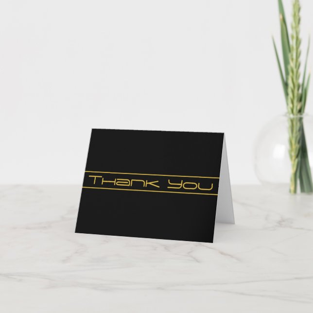 Modern Stylish Editable Gold Text & Stripes Thank You Card (Front)