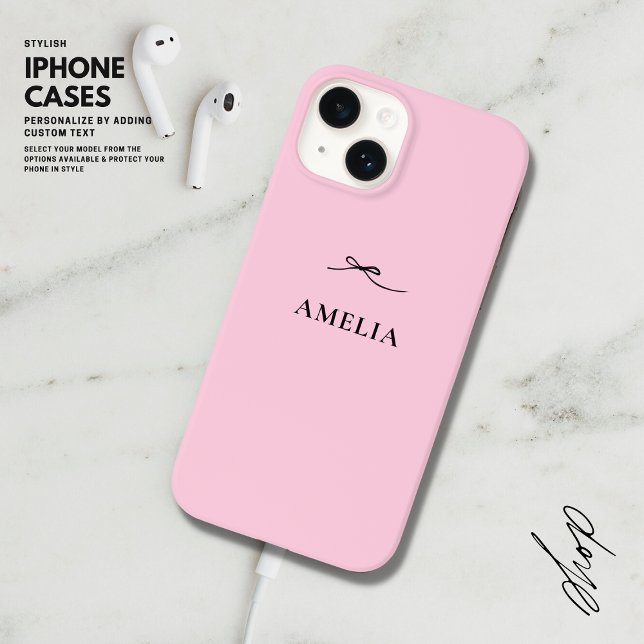 Modern Stylish Elegant Black Bow Custom Blush Pink Case-Mate iPhone Case (Creator Uploaded)