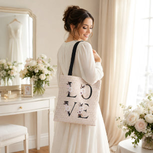 Modern Stylish Elegant Floral Love Tote Bag