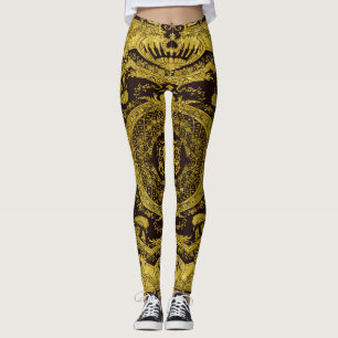 Modern Stylish Elegant Gold Baroque Ornaments Leggings