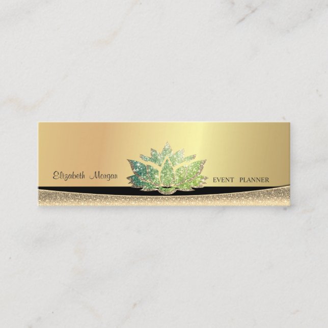Modern Stylish Elegant Green Lotus  Mini Business Card (Front)