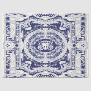Modern Stylish Elegant Navy Blue Baroque Ornaments Tissue Paper