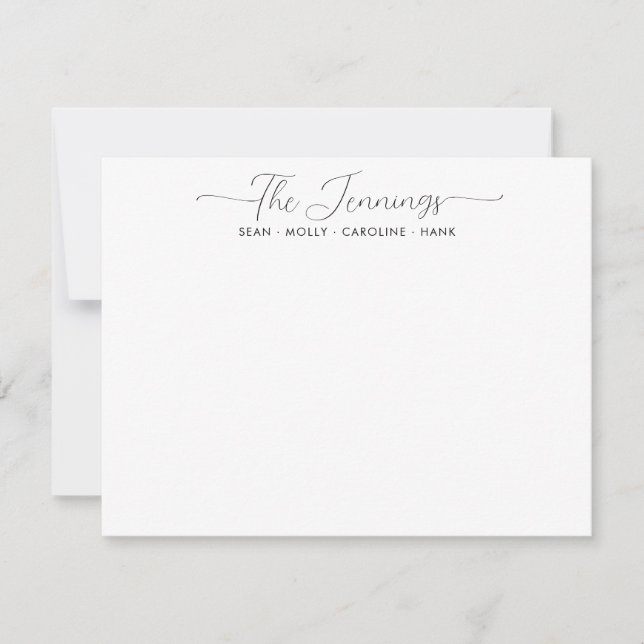 Modern Stylish Family Name Couple Black Script Card (Front)
