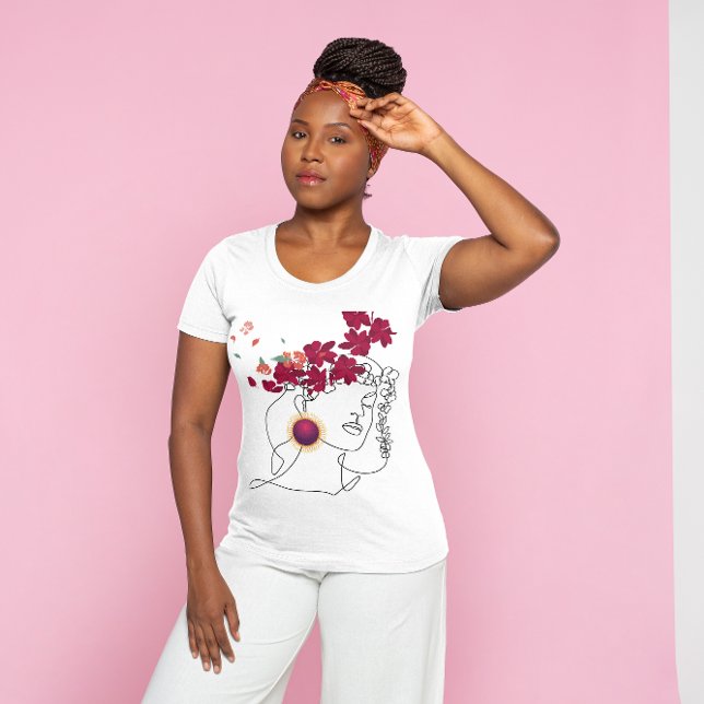 MODERN STYLISH FEMININE VECTOR EMBOSED RED FLOWER  T-Shirt (Creator Uploaded)