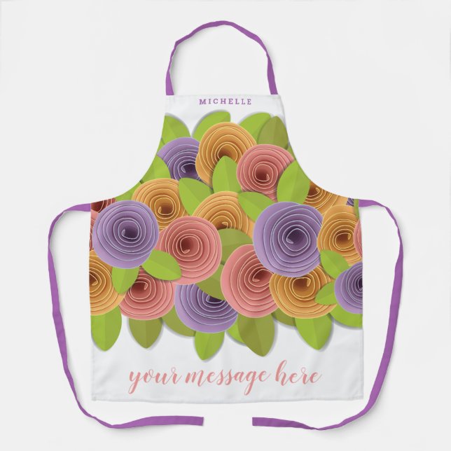 Modern Stylish Floral Script Personalised Apron (Front)