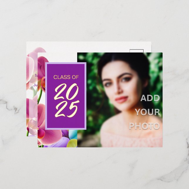 Modern Stylish Foil Graduation Invitation Postcard (Front/Back)