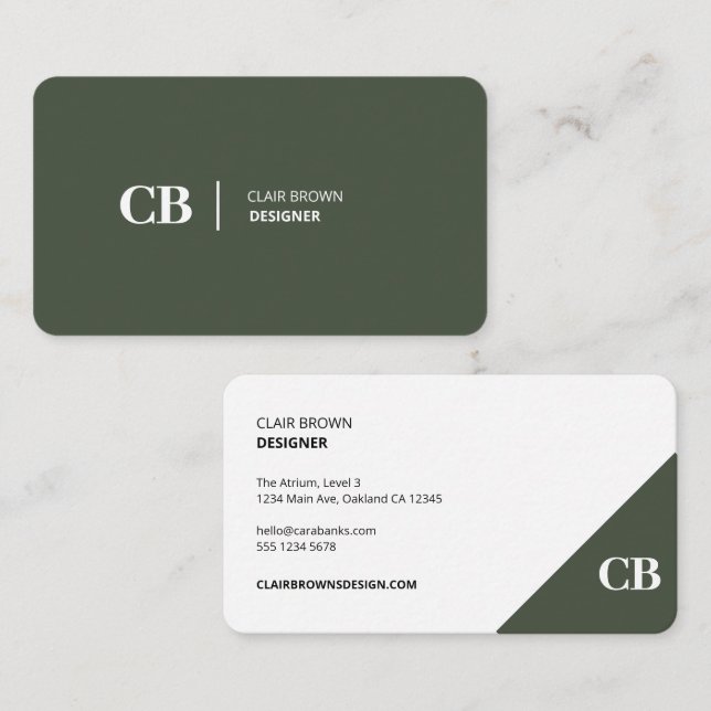 Modern Stylish Forest Green Monogram Business Card (Front/Back)