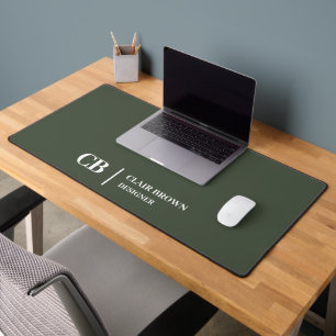 Modern Stylish Forest Green Monogram Desk Mat