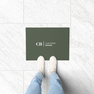 Modern Stylish Forest Green Monogram  Doormat