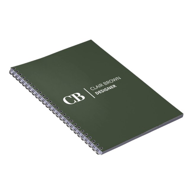 Modern Stylish Forest Green Monogram Notebook (Right Side)
