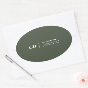 Modern Stylish Forest Green Monogram Oval Sticker