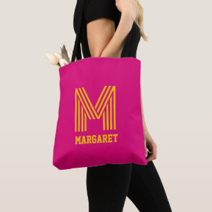 Modern stylish fuchsia &yellow monogram name Tote Bag